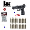 PISTOLA CO2 H&K HK45 BB 4.5 PAQUETE CON 500 BOLAS DE ACERO Y 20 CAPSULAS DE CO2 12 GRAMOS