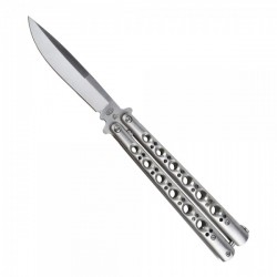 CUCHILLO NAVAJA MARIPOSA MILITAR CROMADA  MANGO ALUMINIO Y HOJA DE ACERO